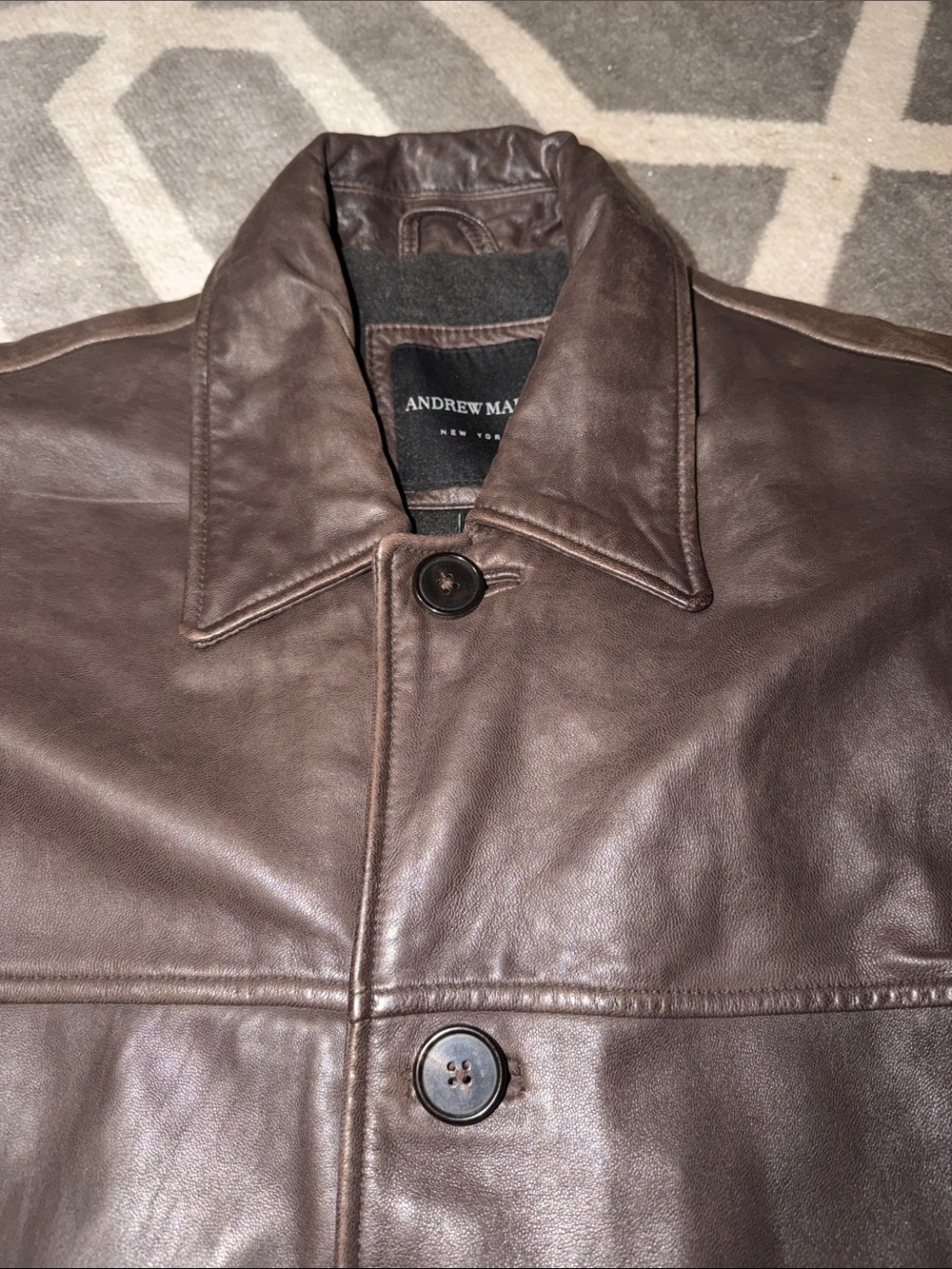 Men’s Large Andrew Marc Brown Leather Car Coat - Picture 2 of 3